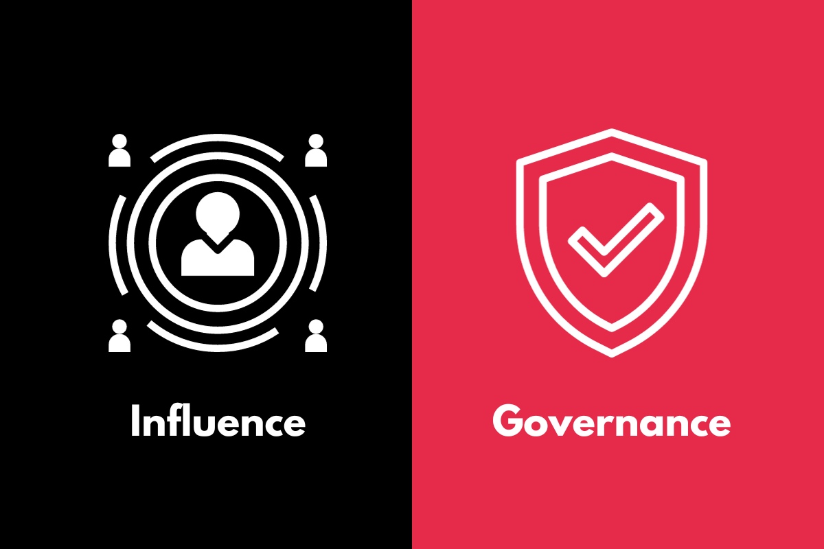 Tile with two service icons side by side. Influence and Governance